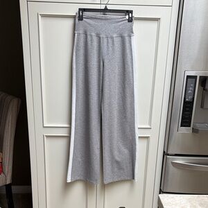 Beyond Yoga Heather Gray Track Pants with White Stripes